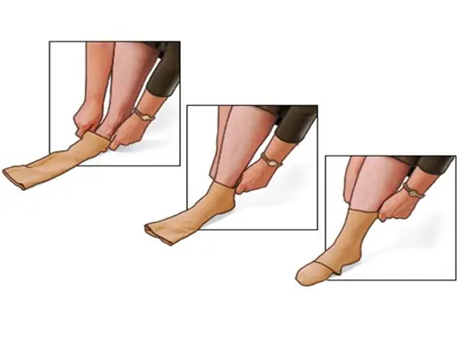 an easy method to wear compression stockings using hand as your only tool.